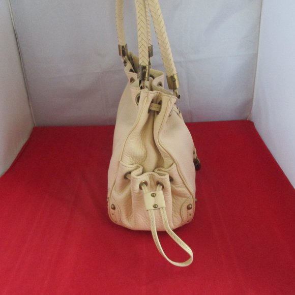 MICHAEL KORS LEATHER DRAWSTRING SATCHEL - Light Beige #1 - Picture 7 of 14